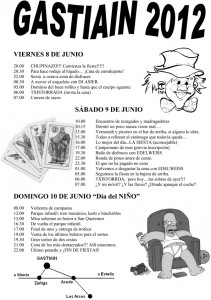 Programa de fiestas de Gastiáin (Valle de Lana), del 8 al 10 de junio de 2012